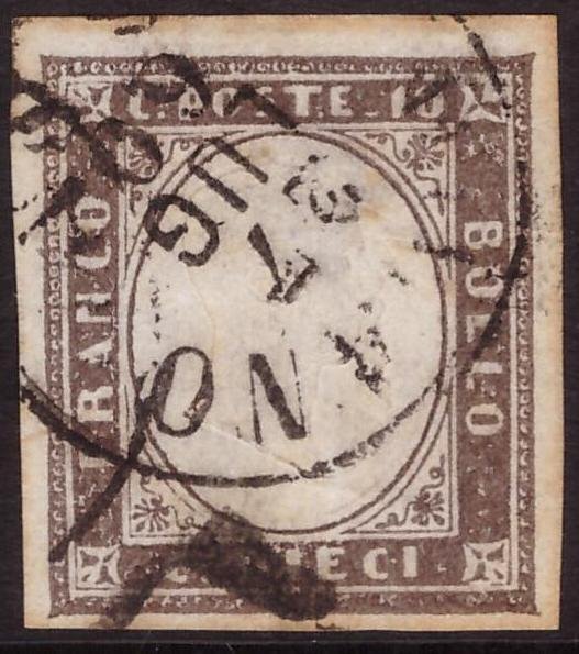 Italian antiikkivaltiot - Sardinia 1860 - 10 s. Bruno Grigio - Sassone 14Be #1.0