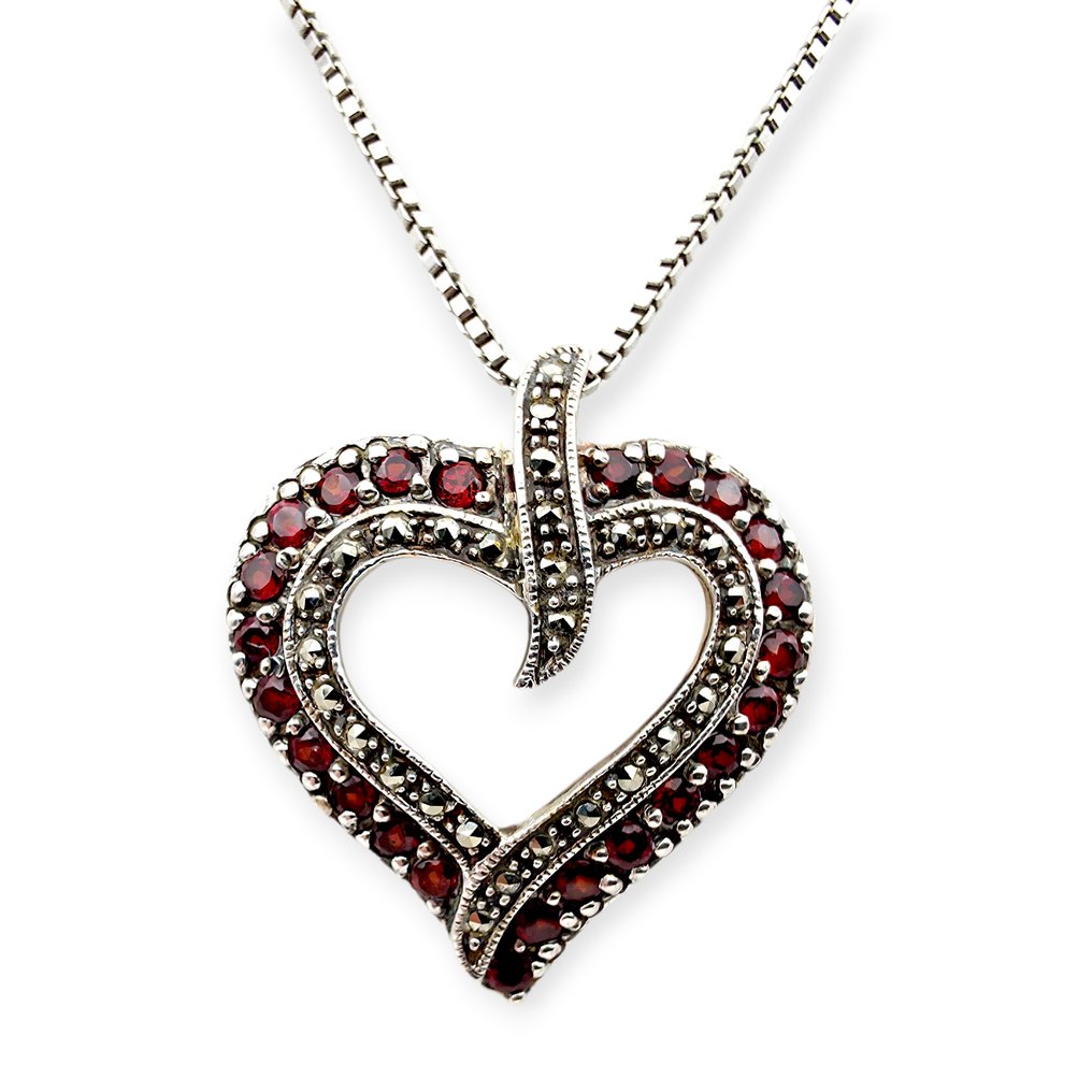 No reserve price - Necklace Silver - Garnet (Certified) #1.0