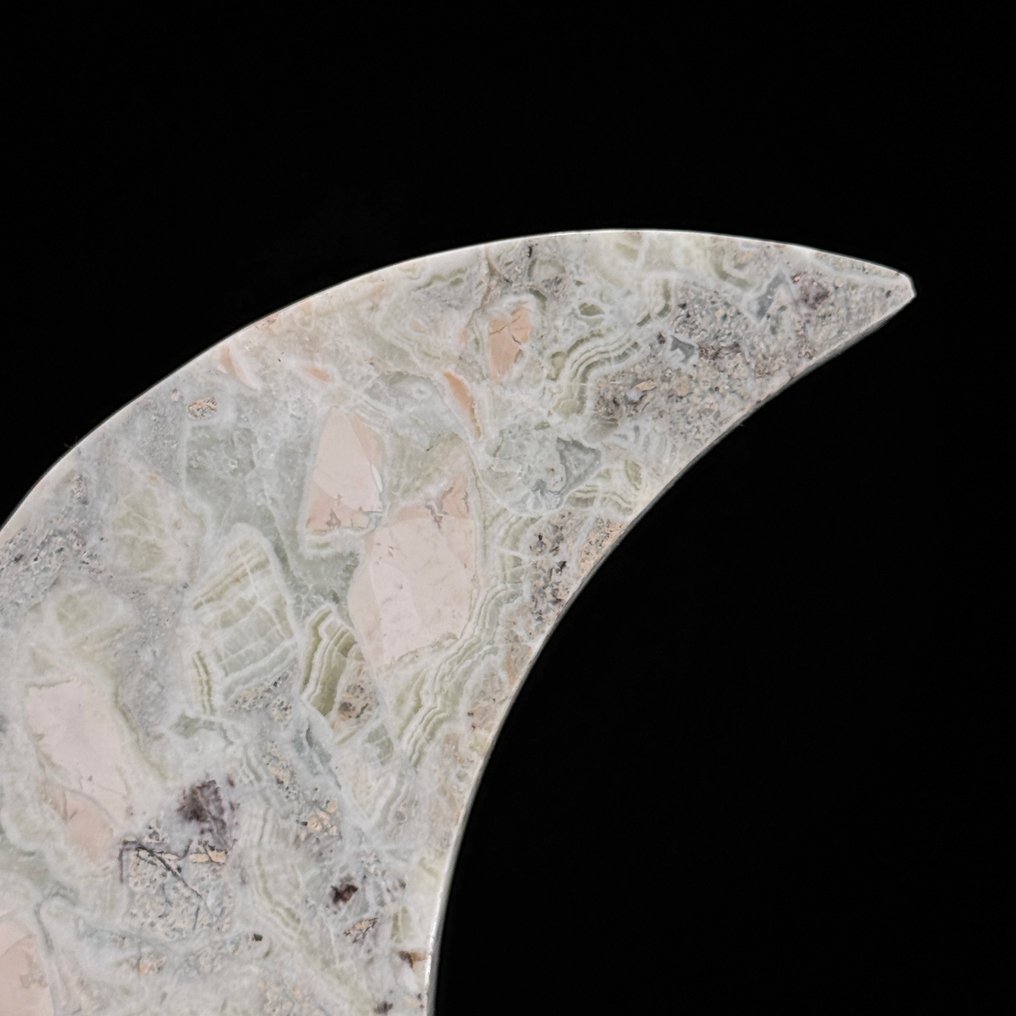 无底价 - 精美玛瑙新月 月形，放在定制支架上 - 高度: 27.3 cm - 宽度: 15 cm- 1600 g - (1) #3.2