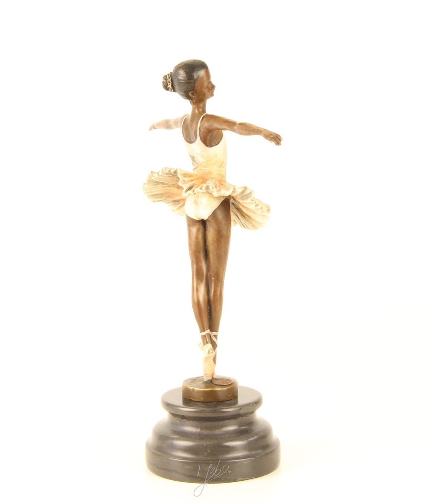 Figuur - Bronzeskulptur einer Ballerina – Elegante Darstellung von Anmut und Bewegung - Brons, Marmer #4.3