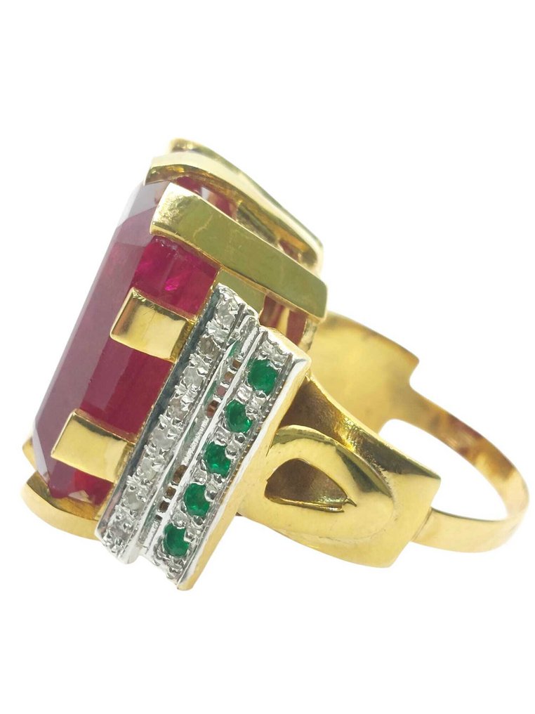 沒有保留價 - 戒指 - 9 節 銀, 黃金 紅寶石 - 混合寶石 #2.1