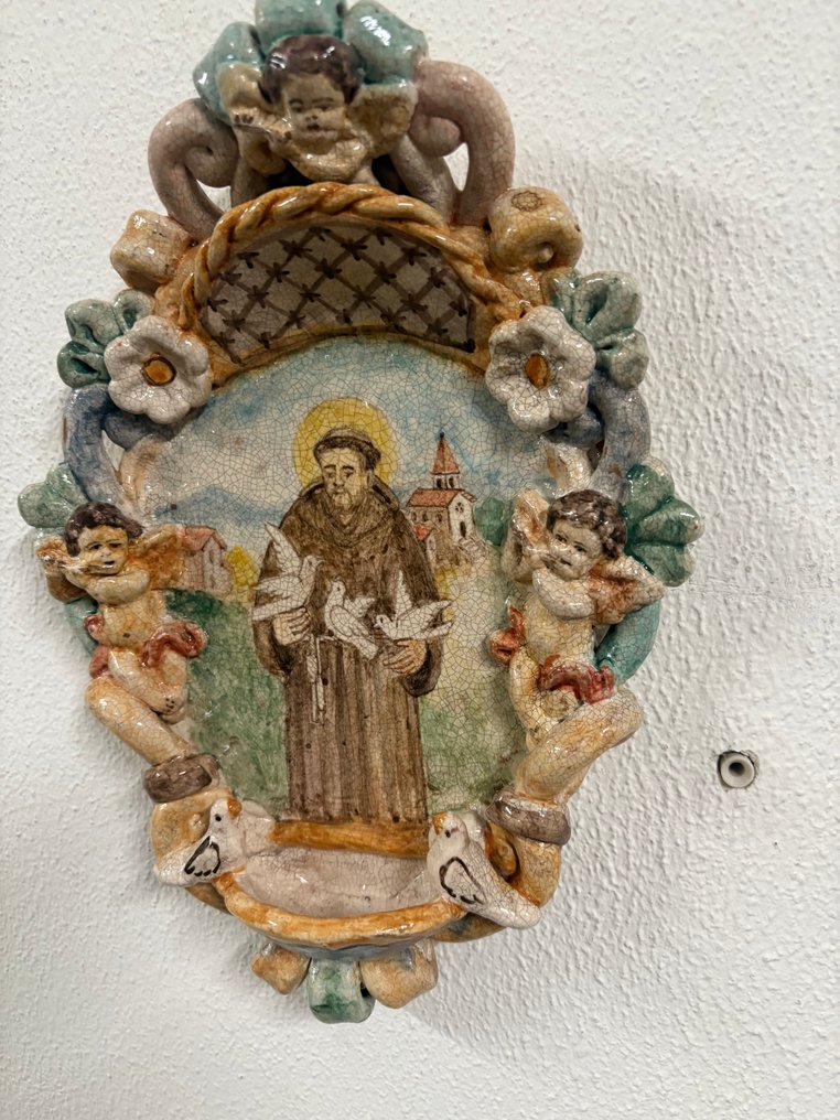 Acquasantiera - 1950-1960 - San Francesco con colombe - 27 cm #4.3