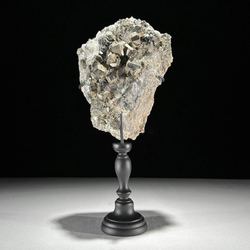 无底价 - 精美的黄铁矿与方解石晶体簇，配有定制底座 水晶群- 4400 g - (2) #2.1