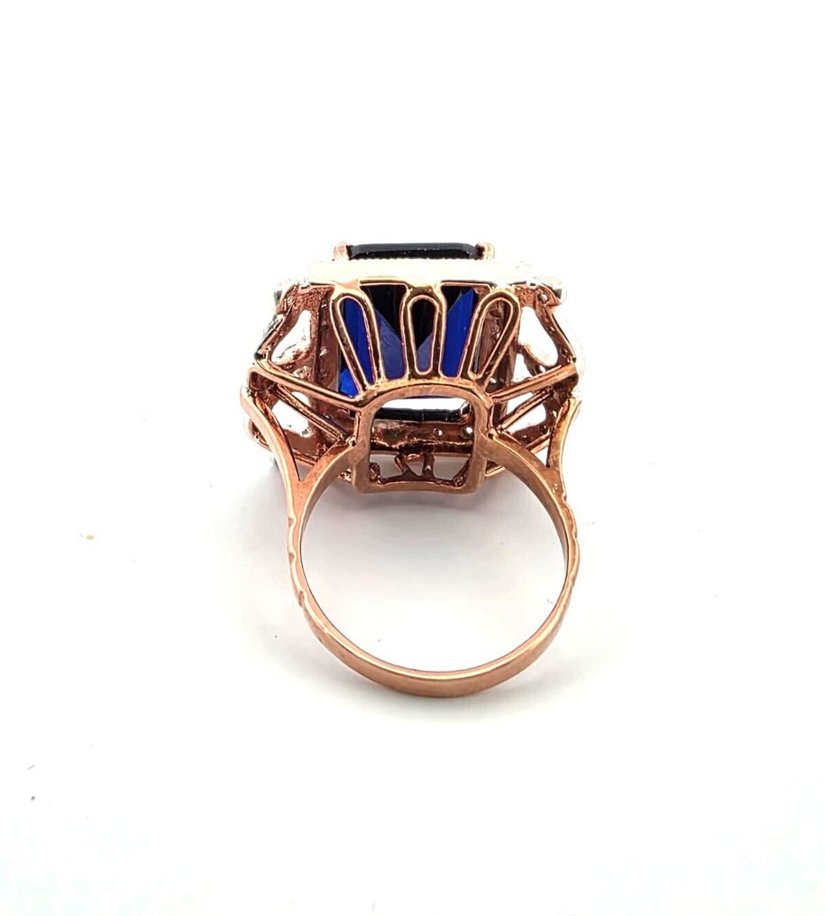 Ohne mindestpreis - Ring - 9 Kt Roségold, Silber Saphir - Diamant #3.2