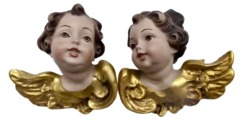 Figur-hode - teste di angioletti in legno intagliato e dorato  (2) - Tre #1.0