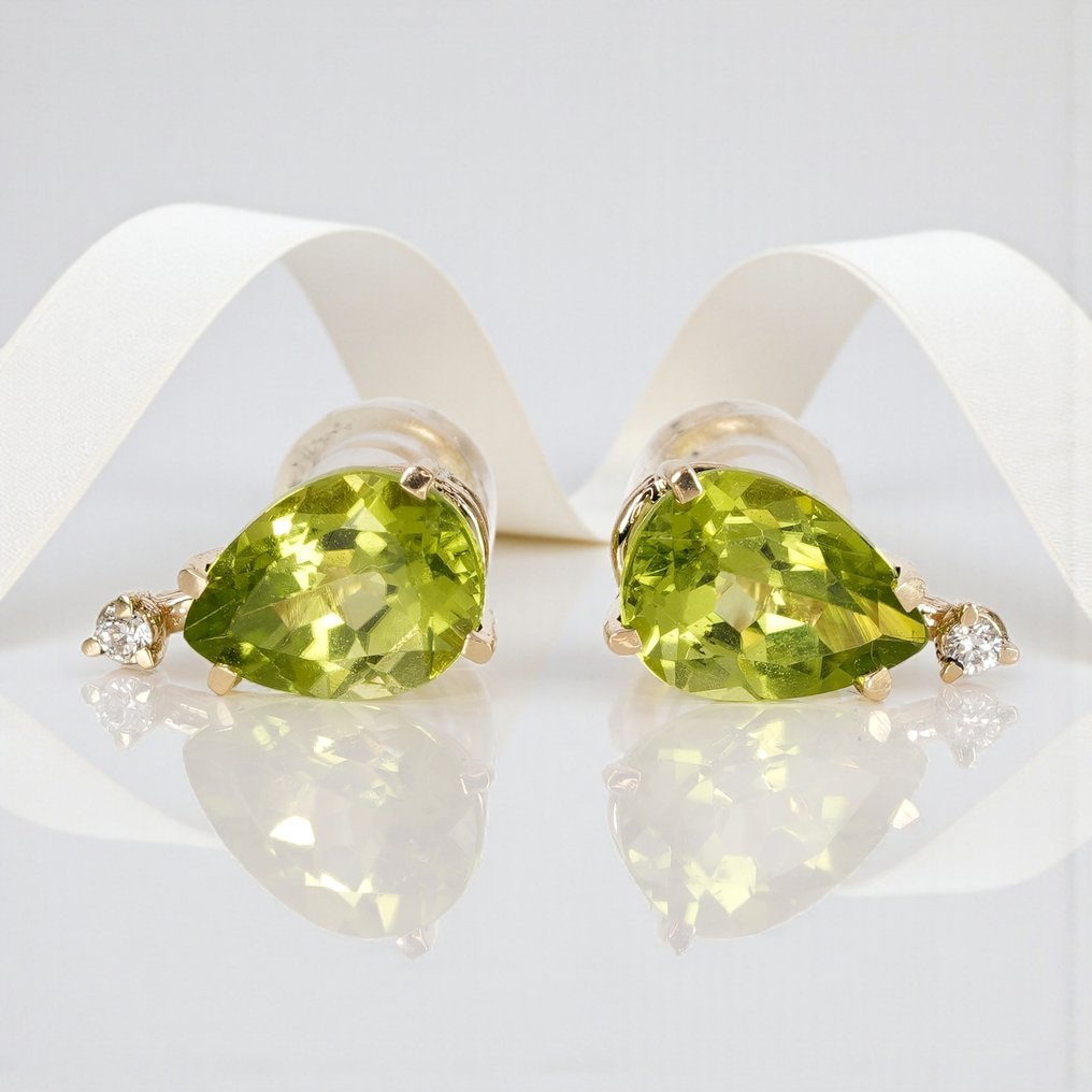 χωρίς τιμή ασφαλείας - G&J - Βραδινά σκουλαρίκια - 14 καράτια Κίτρινο χρυσό -  2.40ct. tw. Περίδοτο - Διαμάντι - Peridots&Diamonds #1.0