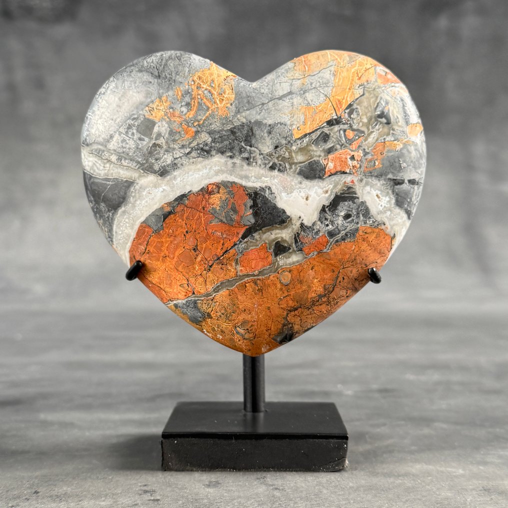 无底价 - 精美的Maligano和Red Jasper一对 心形与球体放置在定制支架上- 1600 g - (2) #2.1