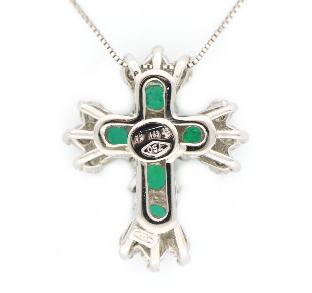 Sans prix de réserve - Boucles d'oreilles - 18 carats Or blanc -  0.30ct. tw. Diamant (Naturelle)  - Émeraude #3.2