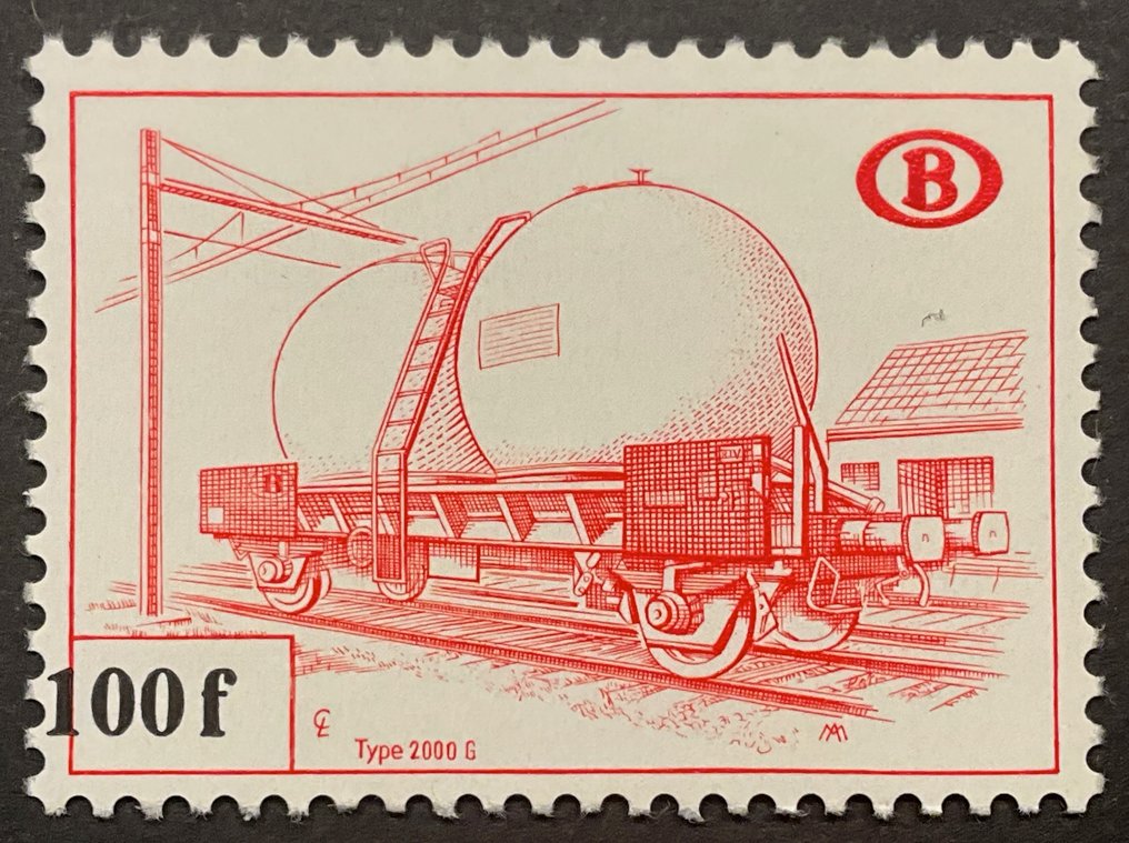 比利時 1980 - 铁路邮票 100法郎 瓦米尔红 - 好奇之物“移位的价值数字” - OBP/COB TR451-Cu #1.0