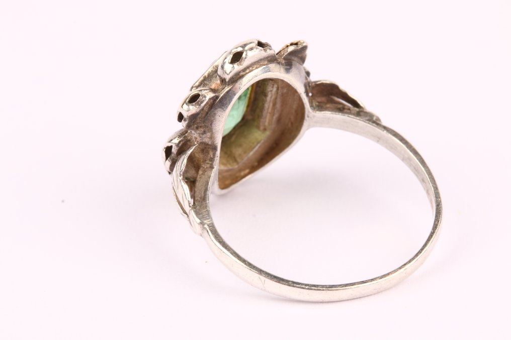 Ohne mindestpreis - 2-teiliges Schmuckset Silber - Art Deco Ohrringe/Ring #3.2