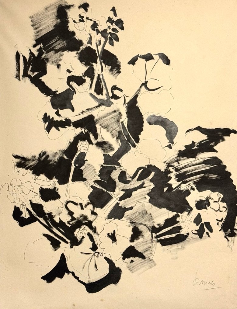 René Mels ( 1909-1977) - Grande composition abstraite à l’encre vers 1955 #1.0