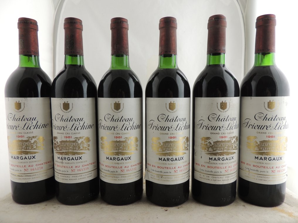 1981 Château Prieuré Lichine - Margaux 4ème Grand Cru Classé - 6 Flasker (0,75 L) #1.0