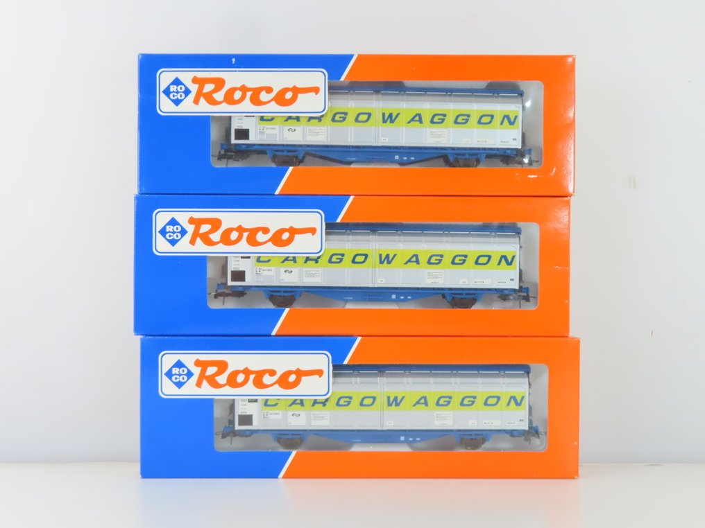 Roco H0 - 46934 - 模型貨運火車 (3) - 3个2槽滑动墙车，标有“Cargo Waggon” - NS #3.2