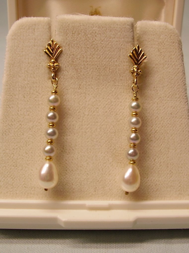 χωρίς τιμή ασφαλείας - Σκουλαρίκια - 14 καράτια Κίτρινο χρυσό - 3.42ct. tw. Μαργαριτάρι - Μαργαριτάρι - με κοραλλιογενή καταρράκτη #1.0