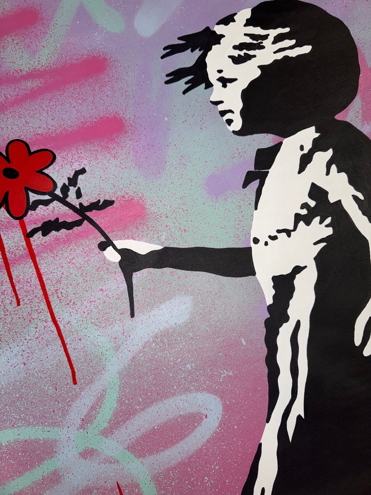 isem (1985) - Girl with red flower X banksy ( 100% hand paint size : 82x51cm ) #2.1