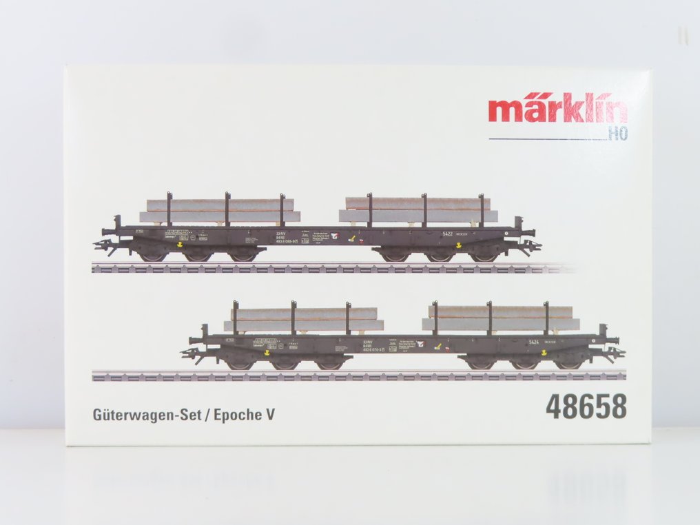 Märklin H0轨 - 48658 - 模型火车货车组 (1) - 两件套货车，配备载重（钢材）的六轴平板车 - NS #3.2