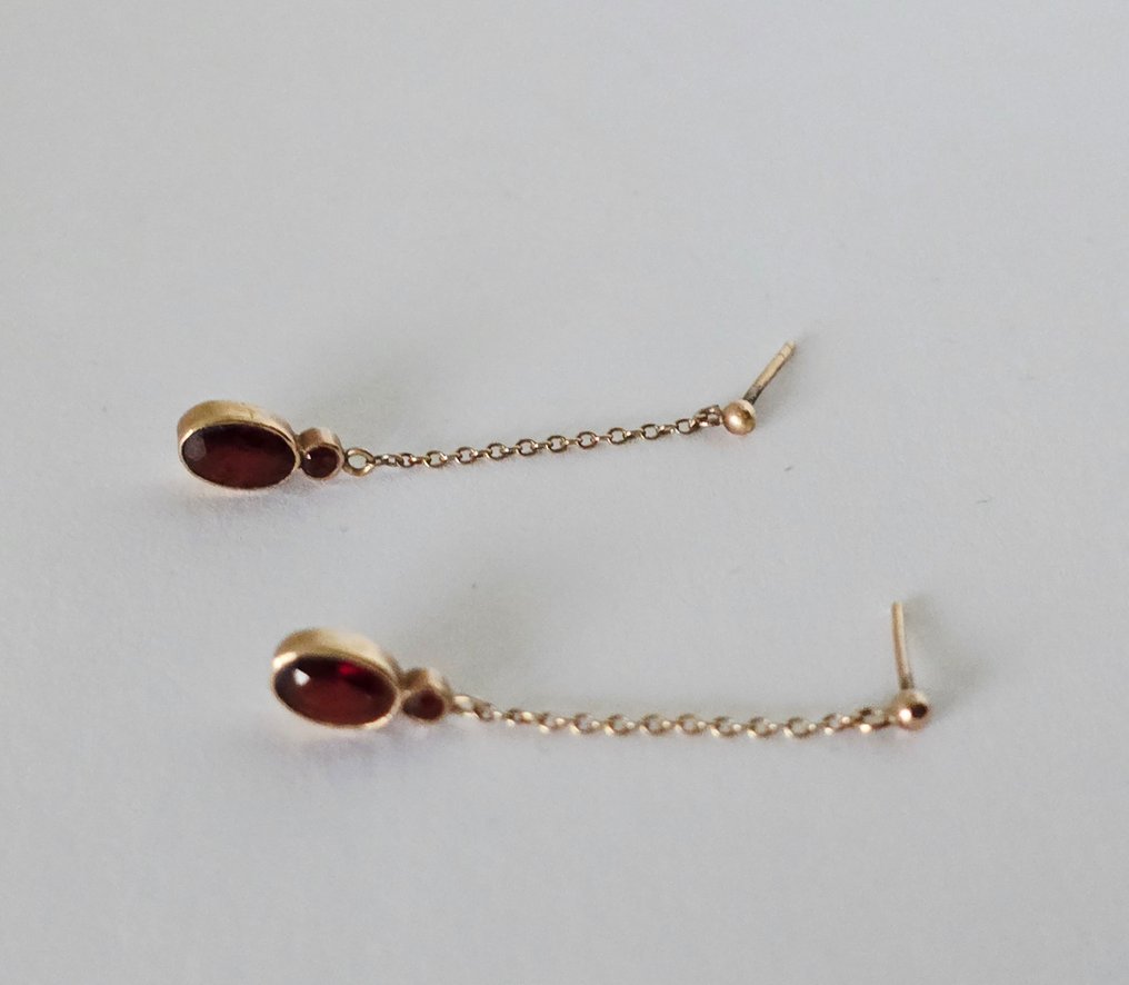 χωρίς τιμή ασφαλείας - Κρεμαστά σκουλαρίκια - 8 καράτια Κίτρινο χρυσό - ρουμπίνια #3.2