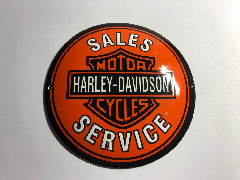 哈雷戴维森摩托车销售与服务门柱搪瓷瓷器标志 - 珐琅标志 - 搪瓷标志 - 钢, 搪瓷 #2.1