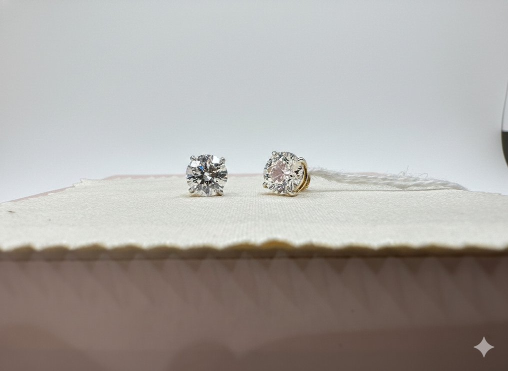 耳釘耳環 - 14 克拉 黃金 - 2.02ct. tw. 鉆石 (實驗室培育) - 单颗钻石耳钉 #2.1