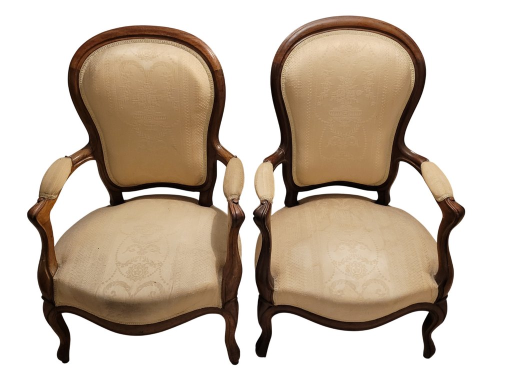 Paar antike Sessel – Louis-Philippe-Stil – Massivholz, gepolstert - Stol (2) - Tre #1.0