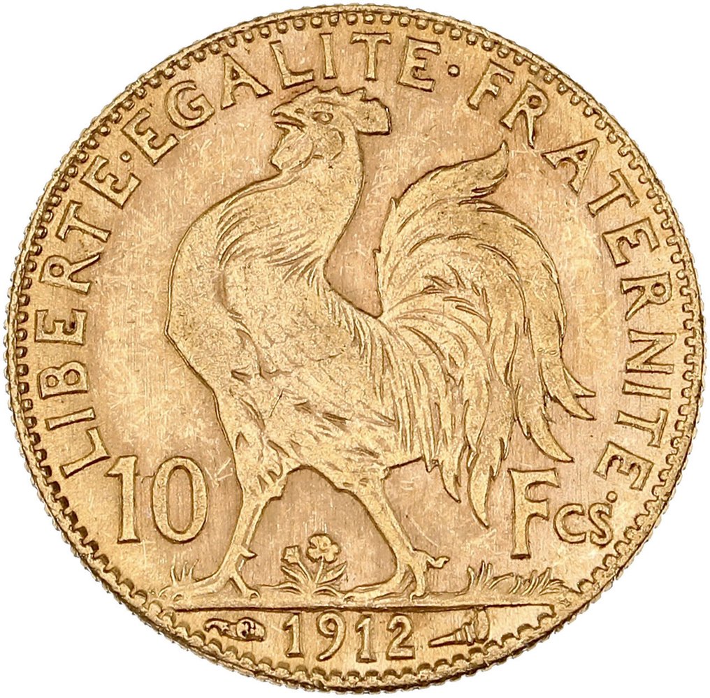 3,22 grams - Χρυσός .900 - 10 Francs 1912 Marianne Coq #1.0