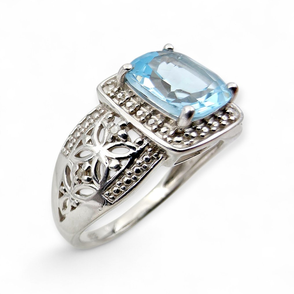 No reserve price - Ring Silver - Topaz, Diamond(Certified) #4.3