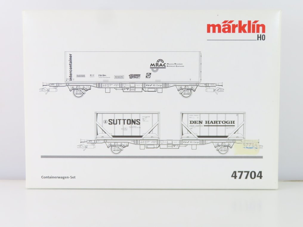 Märklin H0轨 - 47704 - 模型火车货车组 (1) - 两件套货车组，包括带有负载和印有“ Suttons”等标志的两轴集装箱运输车。 - NS #3.2