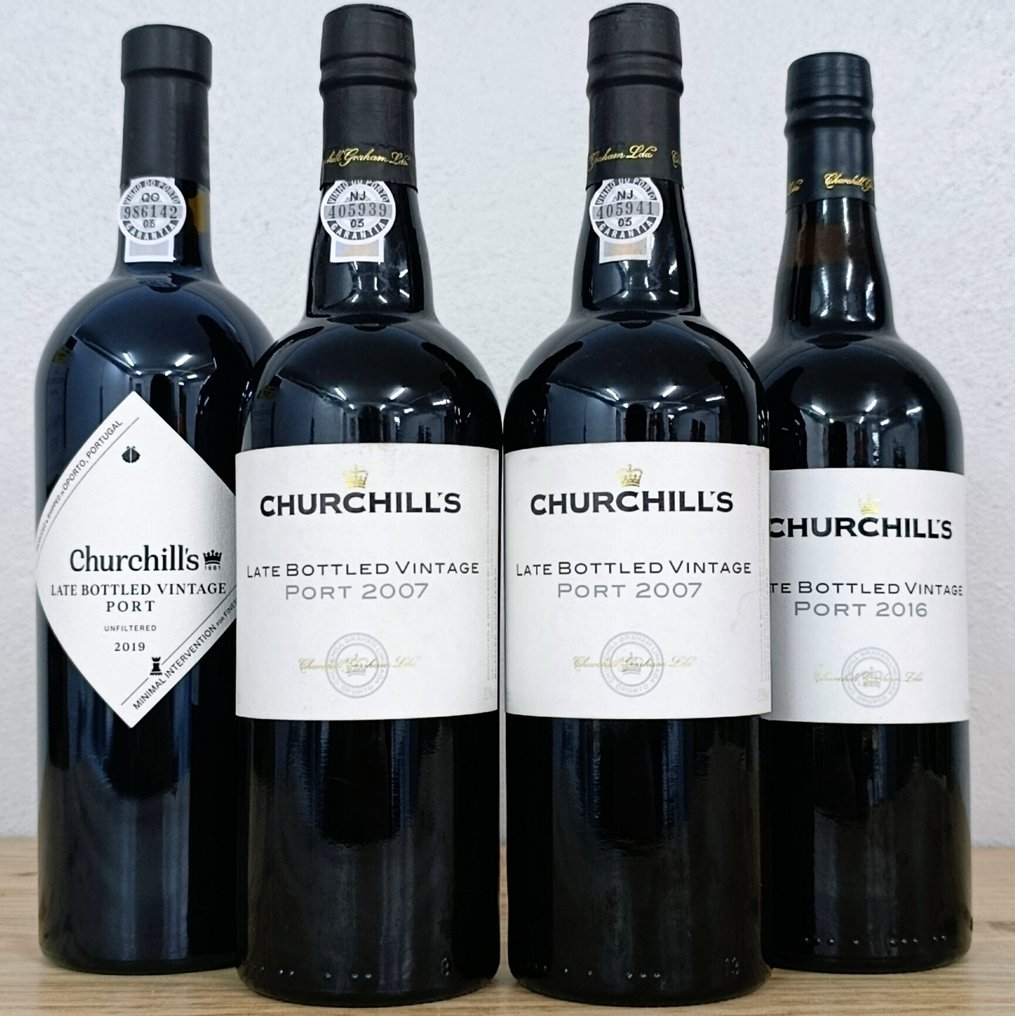 2007 , 2016 e 2019 Churchill's - Late Bottled Vintage Port -  Portó  - 4 Bottles (0.75L) #1.0