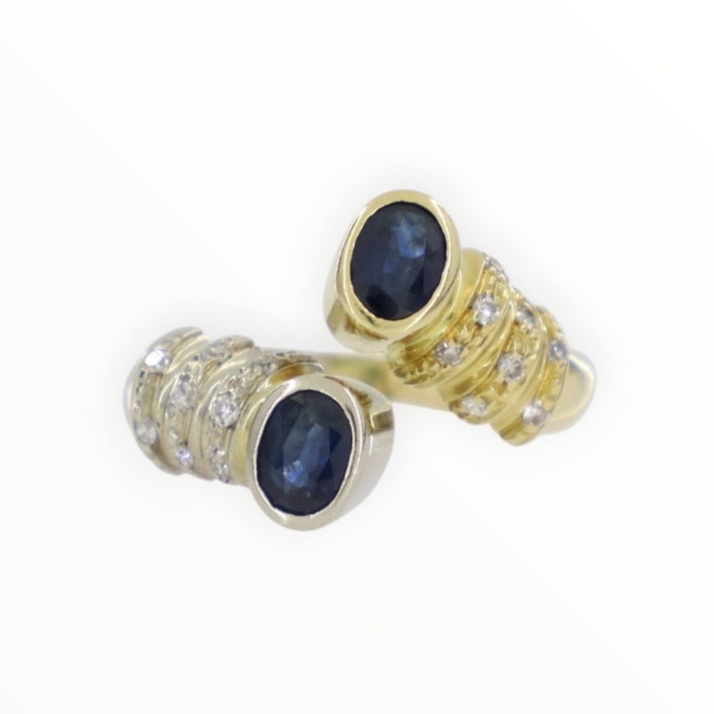 戒指 - 18 克拉 黃金, 白金 藍寶石 - 鉆石 #1.0