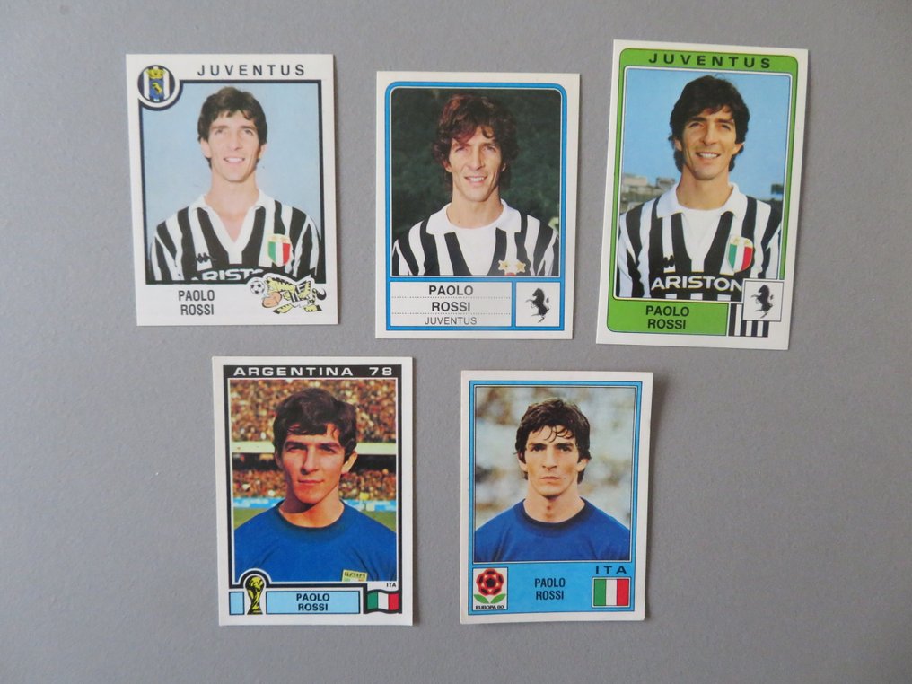 Panini Paolo Rossi - World Cup 1978 + Europa 80 + Calciatori 1982/83/84/85 - 5 Sticker - Casi impecable (CI) #1.0