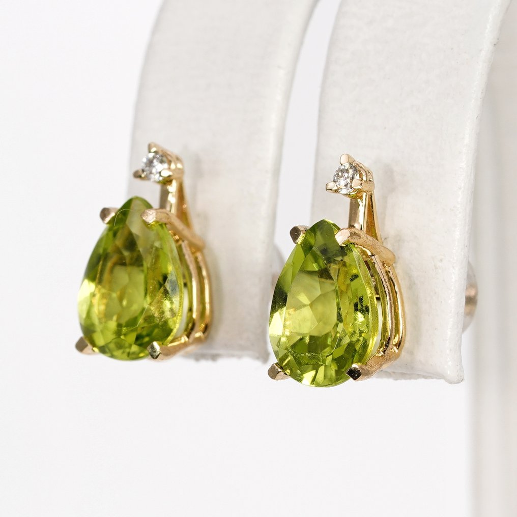 χωρίς τιμή ασφαλείας - G&J - Βραδινά σκουλαρίκια - 14 καράτια Κίτρινο χρυσό -  2.40ct. tw. Περίδοτο - Διαμάντι - Peridots&Diamonds #1.0