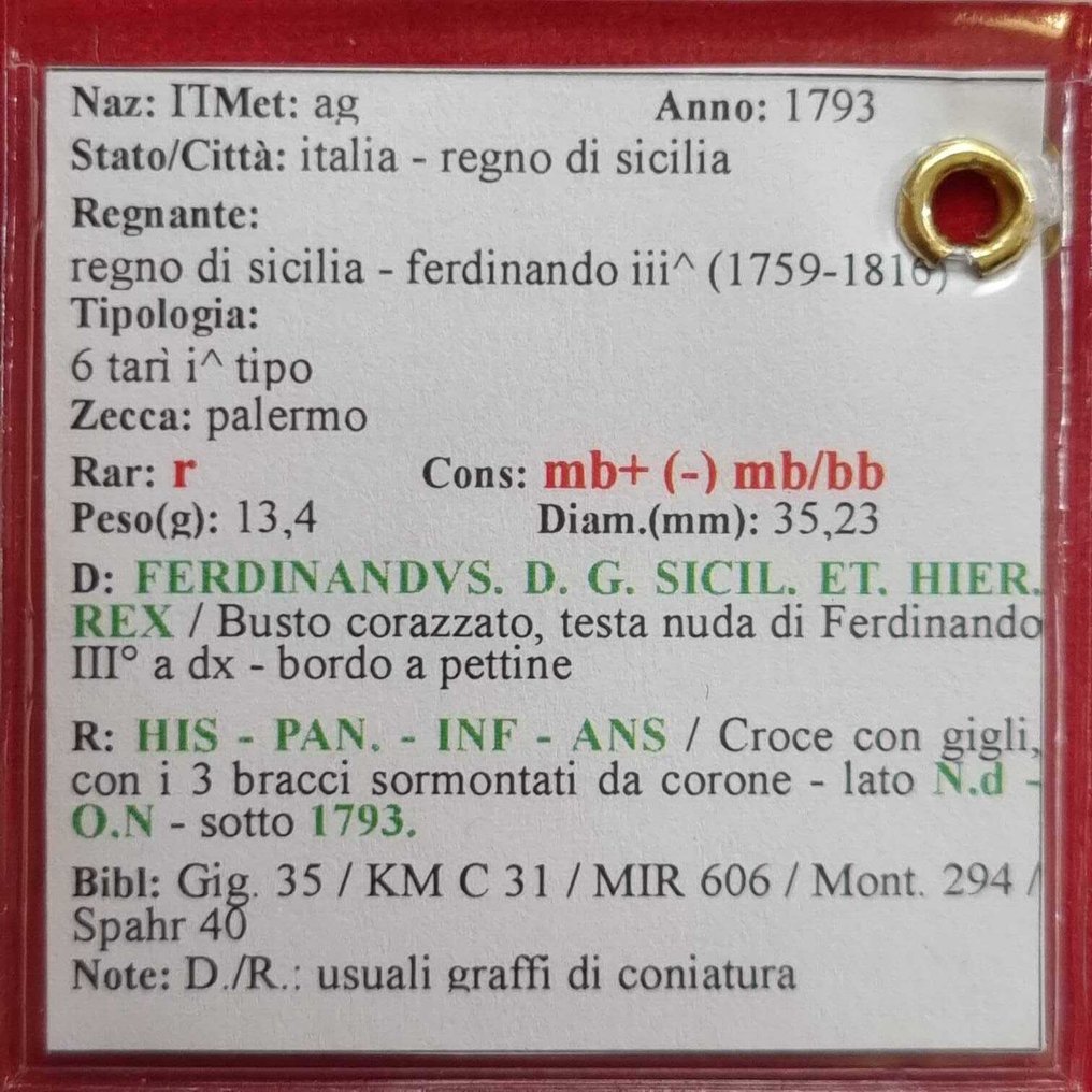 意大利，西西里王國 Ferdinand III. 6 Tarì 1793  (沒有保留價) #2.1