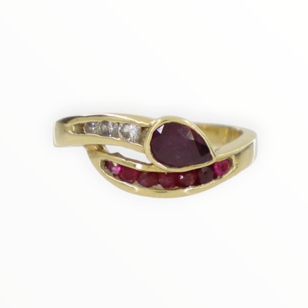 戒指 - 18 克拉 黃金 紅寶石 - 鉆石 #1.0