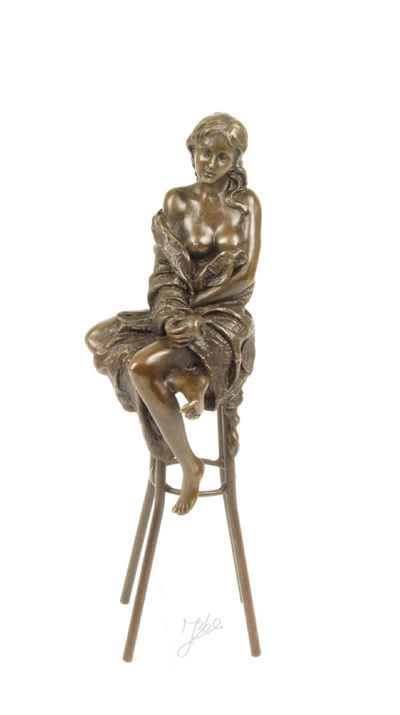 Statuetă - Bronzeskulptur – Dame auf Barstuhl - Bronz #4.3