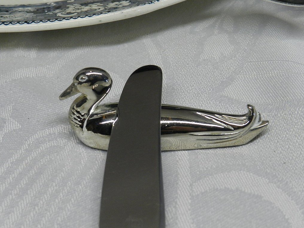 Tien vezilverde messen leggers/ steunen in de vorm van eenden - Késtartó (10) - Ezüstözött - Alig használt #2.1