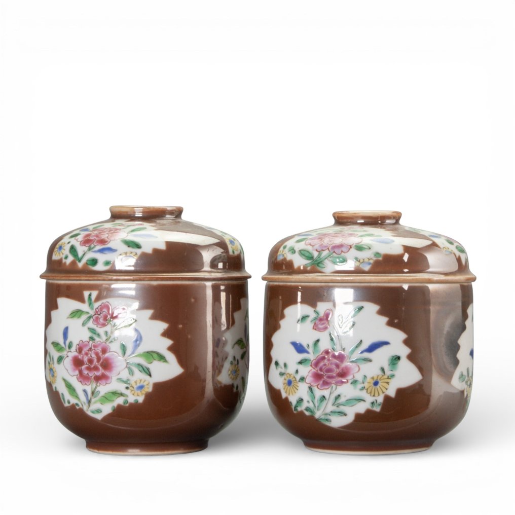 2 dekselpotten - Batavian ware / Famille rose- vroeg Qianlong periode - 罐 (2) - 瓷 #2.1