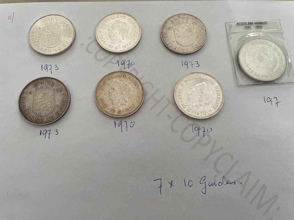 荷蘭. 10 Gulden 1970/1973, 7 stuks  (沒有保留價) #1.0