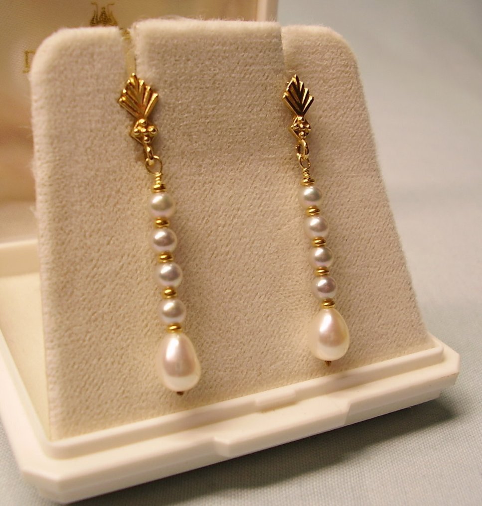 χωρίς τιμή ασφαλείας - Σκουλαρίκια - 14 καράτια Κίτρινο χρυσό - 3.42ct. tw. Μαργαριτάρι - Μαργαριτάρι - με κοραλλιογενή καταρράκτη #1.0