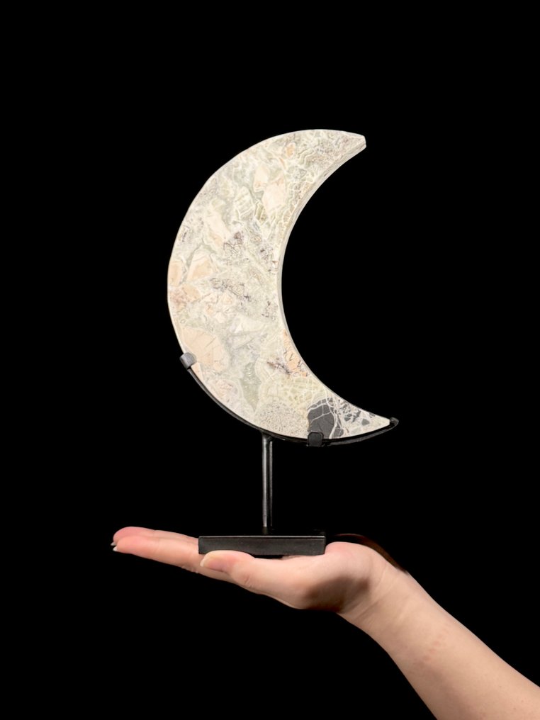 无底价 - 精美玛瑙新月 月形，放在定制支架上 - 高度: 27.3 cm - 宽度: 15 cm- 1600 g - (1) #1.0