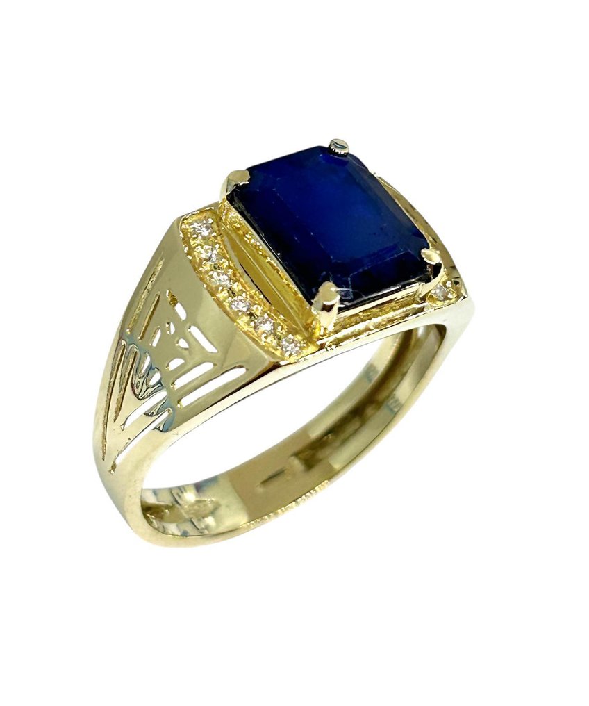 Bague - 18 carats Or jaune - 3.46ct. tw. Saphir - Diamant #2.1