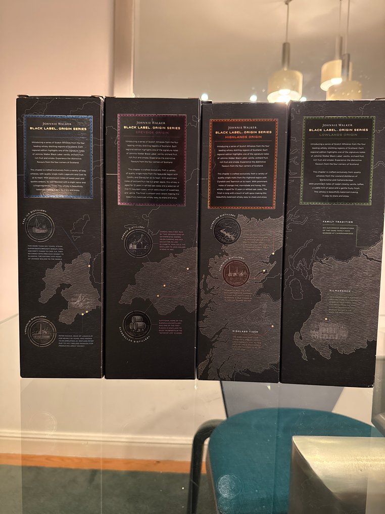 Johnnie Walker 12 years old Black Label Origin Collection  - 70 cl, 1 Litre - 4 flasker #3.2