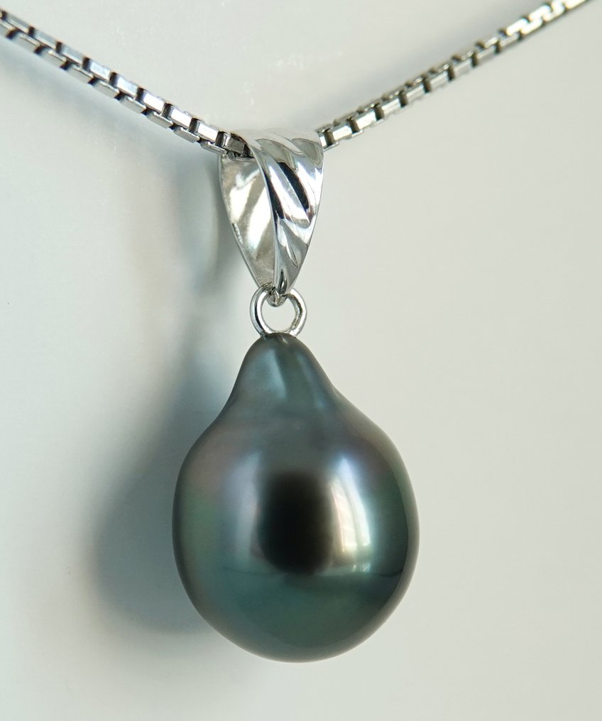 Sem preço de reserva - Pingente - 18 K Ouro branco Pérola - Azul profundo-verde, Tahitiano #3.2