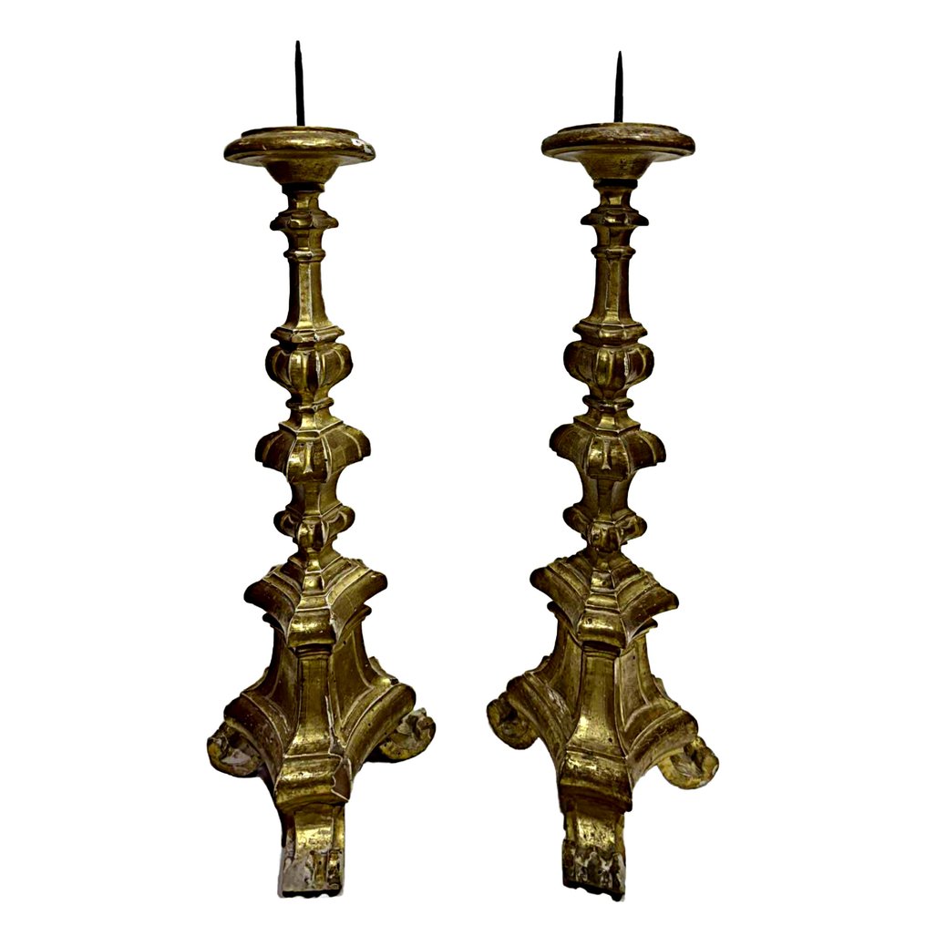 Sfeșnic (2) - Lemn, Fier - Coppia Candelieri - 53 cm #1.0