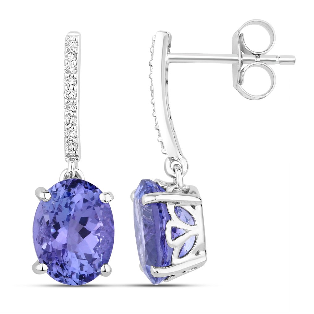 Øreringe - 14 karat Hvidguld -  4.44ct. tw. Tanzanit - Diamant #3.2