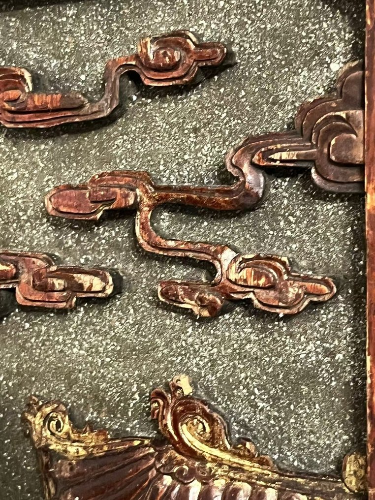 古董中国木雕金饰宫廷场景装饰木板 - 木 - 中國 - 20世紀 #4.3