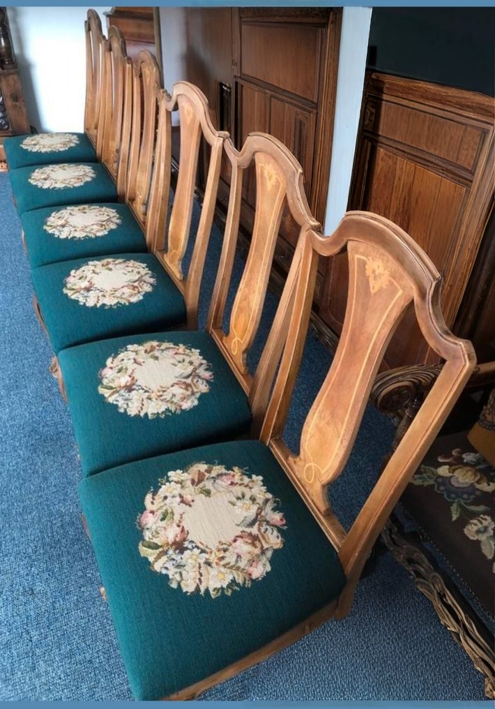 Spisestue-stol (6) - Bøk - 6 håndbroderte stoler #4.3