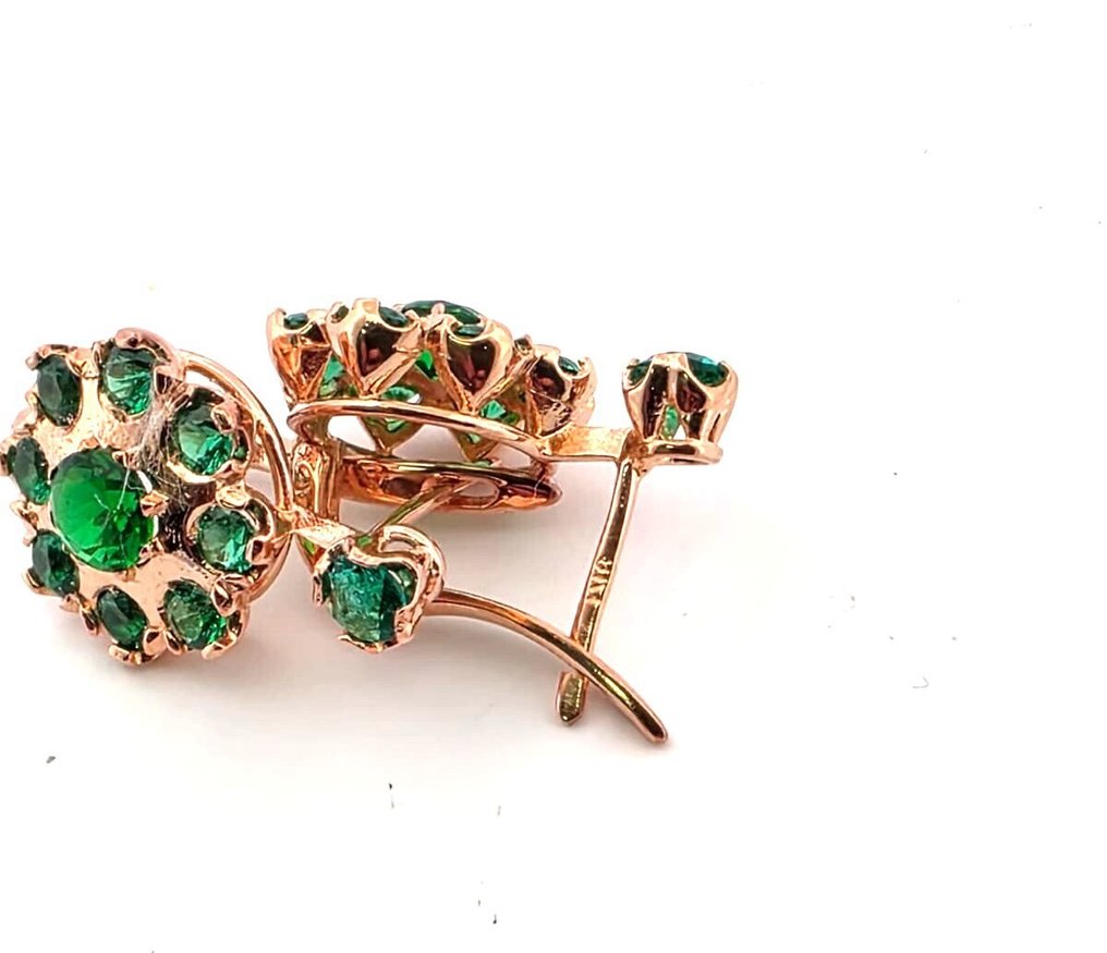 Senza prezzo di riserva - Orecchini - 9 kt Oro rosa, Argento Smeraldo - Smeraldo #4.3