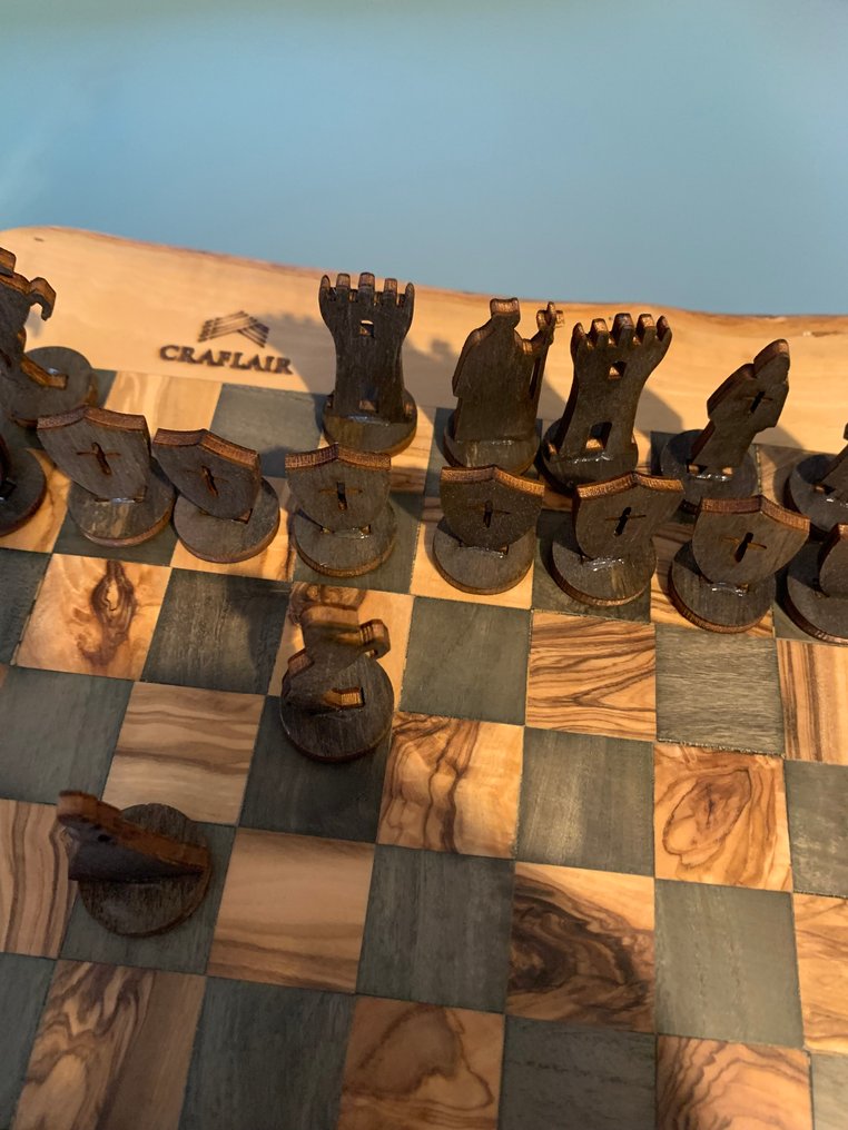 Skakbord - Træ, Oliventræ - håndskabte #1.0