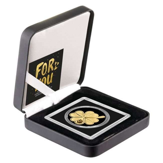 乍得. 5000 Francs 1/200 oz 999 Fine GoldLucky Cloverleaf Shaped Coin (w/ Box & COA) (没有保留价) #3.2
