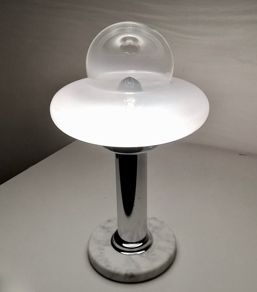 Bordlampe - Space Age Design 1960s - Blæst Murano-glas, forkromet stål, Carrara-marmor #1.0